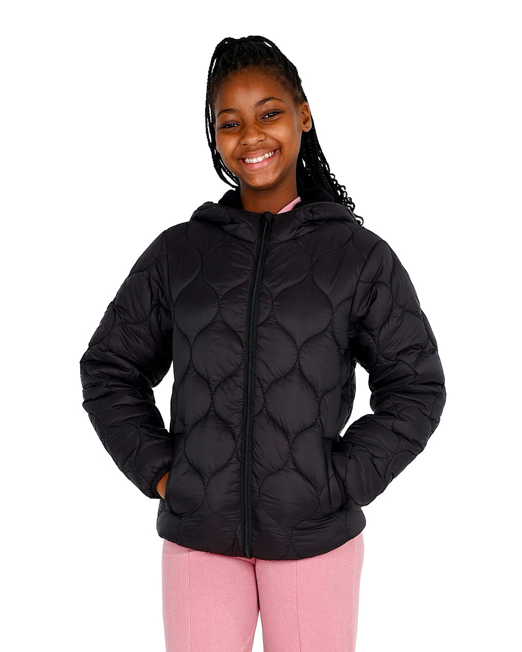 Black Quilted Hooded Zip Up Puffer Jacket