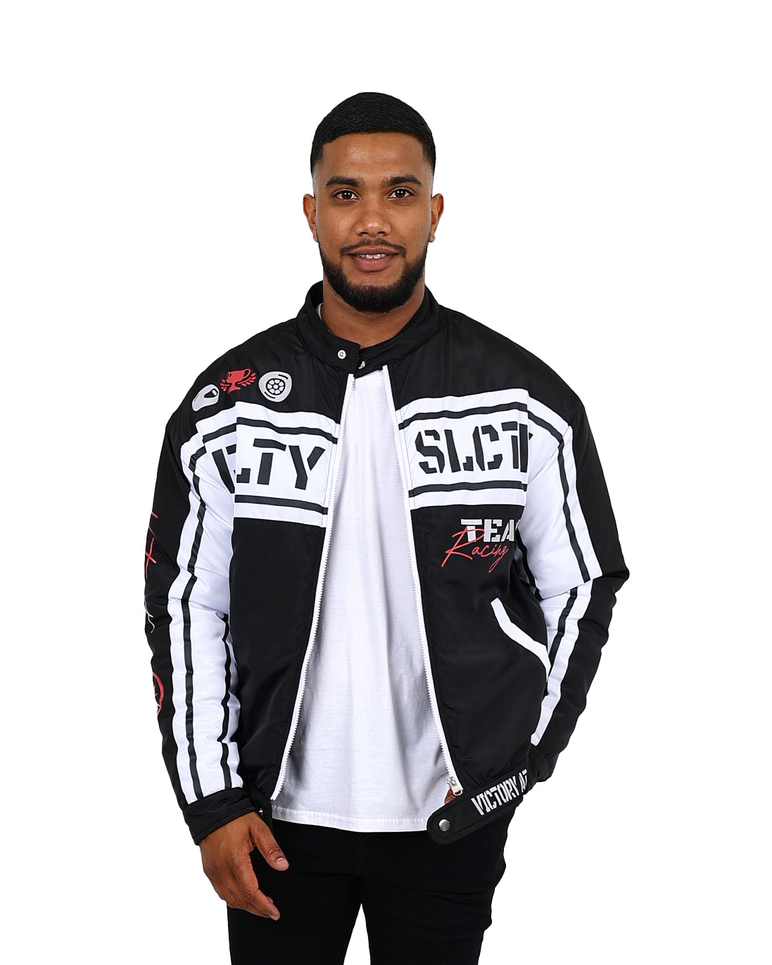 Black & White Team Racing Biker Jacket