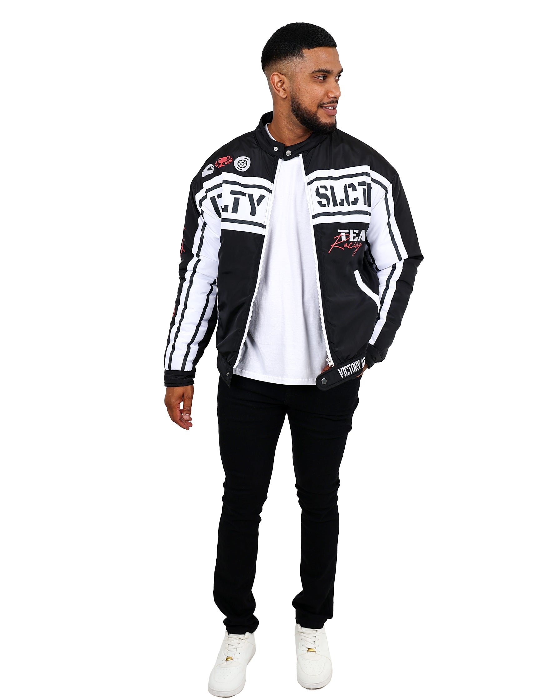 Black & White Team Racing Biker Jacket