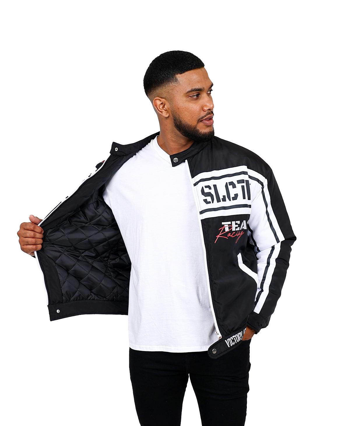 Black & White Team Racing Biker Jacket