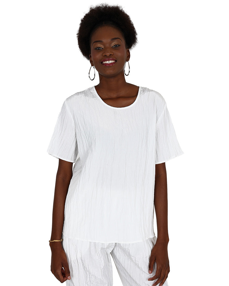 Short Sleeve White Crinkle Blouse
