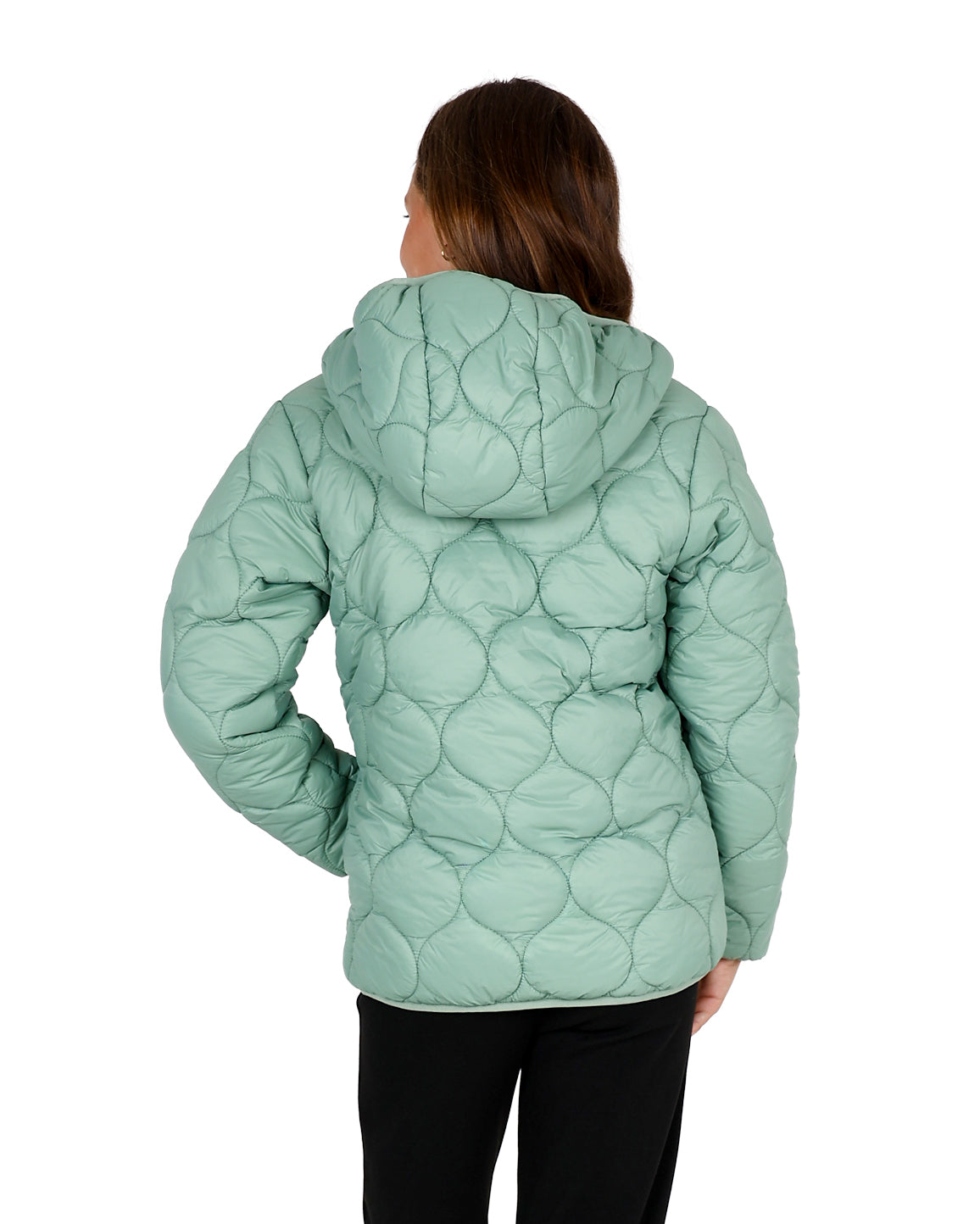 Sage Quilted Hooded Zip Up Puffer Jacket