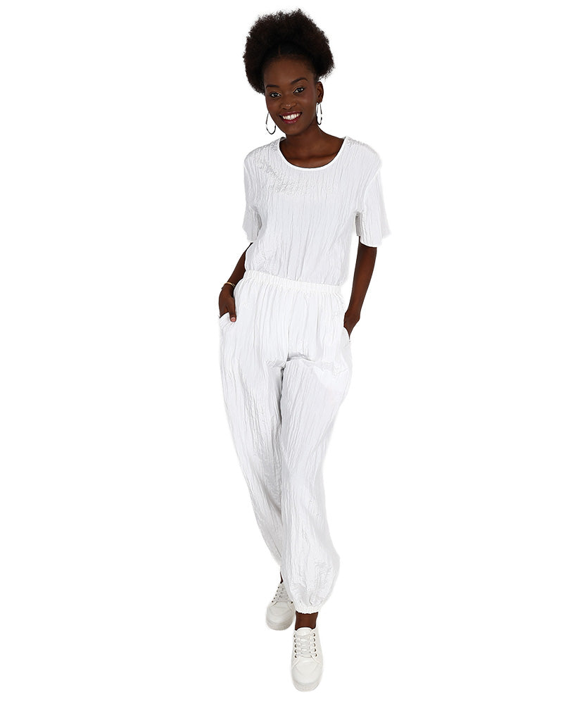 White Crinkle Balloon Pants