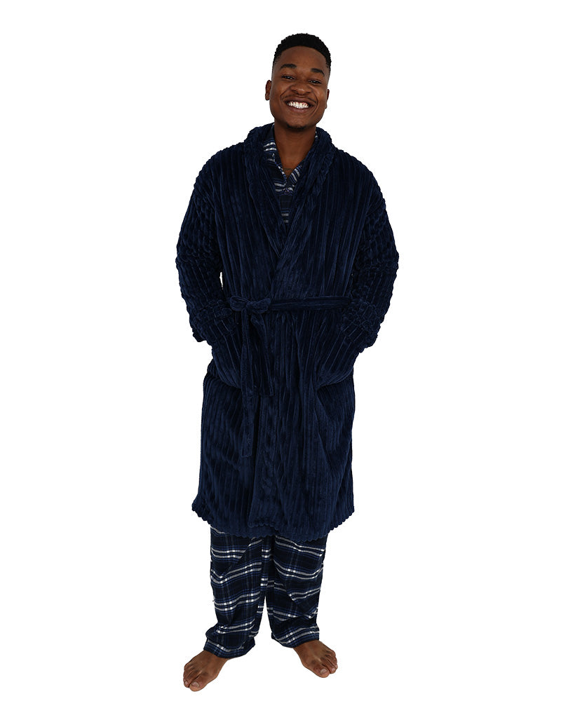 Navy Textured Coral Fleece Gown