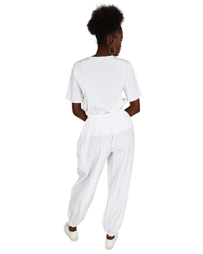 White Crinkle Balloon Pants