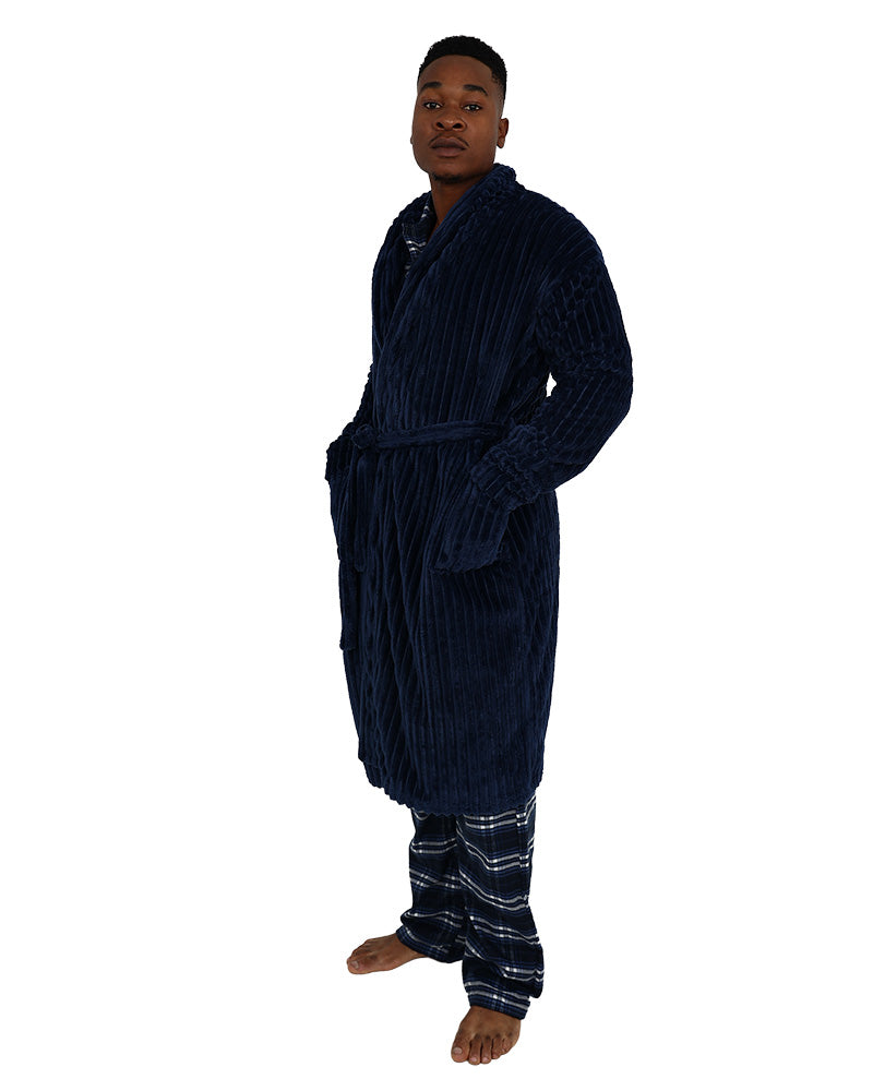 Navy Textured Coral Fleece Gown