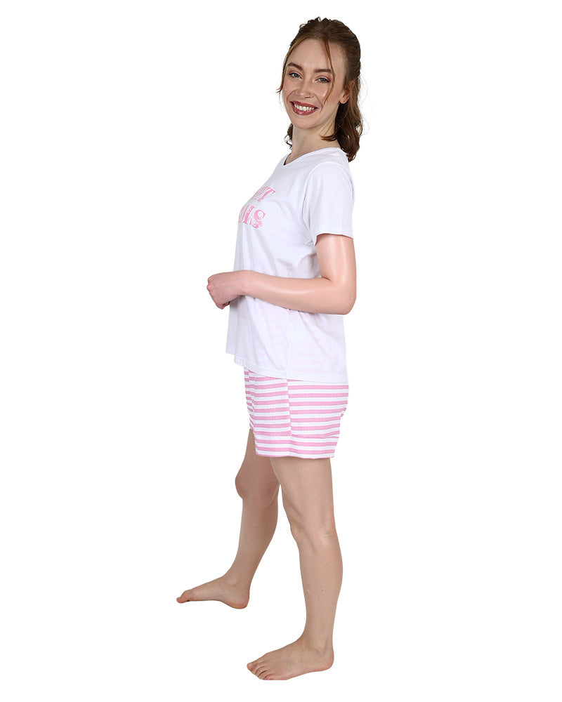 Short Sleeve Pink Sweet Stripe Cotton Pyjama Shorts Set