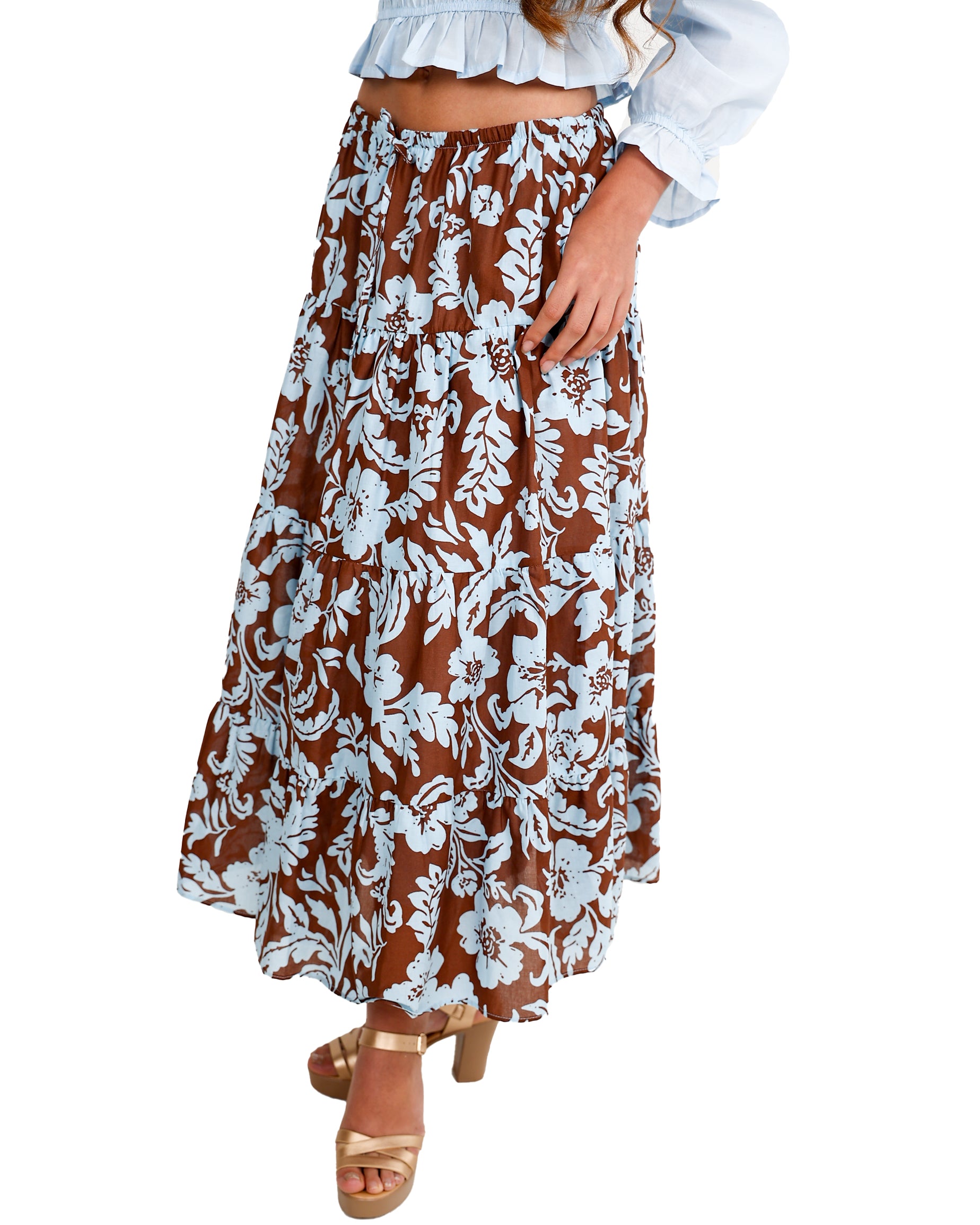 Mirelle Floral Tiered Cotton Maxi Skirt