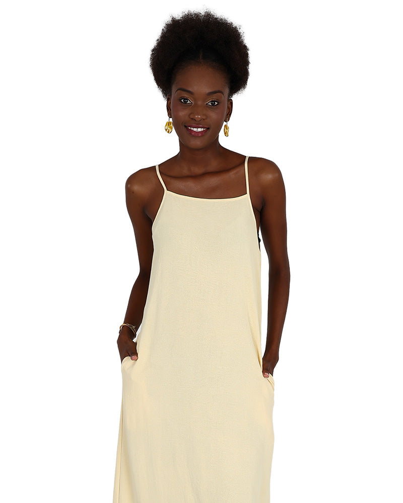 Strappy Yellow Square Neck Maxi Dress