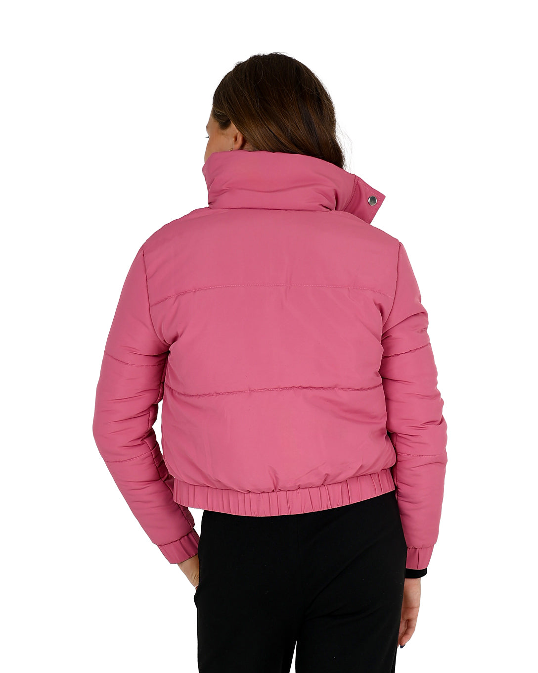 Cropped Elastic Waist Bomber Jacket