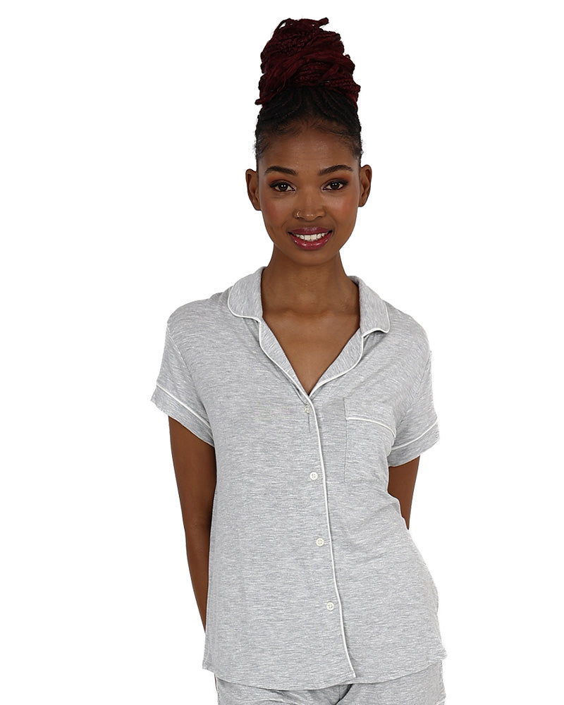 Short Sleeve Button Through Grey Pyjama Shorts Set