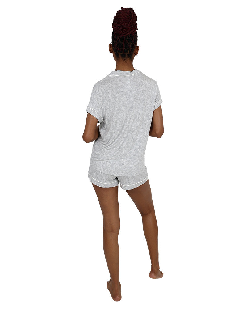 Short Sleeve Button Through Grey Pyjama Shorts Set