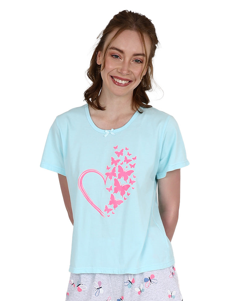 Short Sleeve Blue Butterfly Shorts Pyjama Set