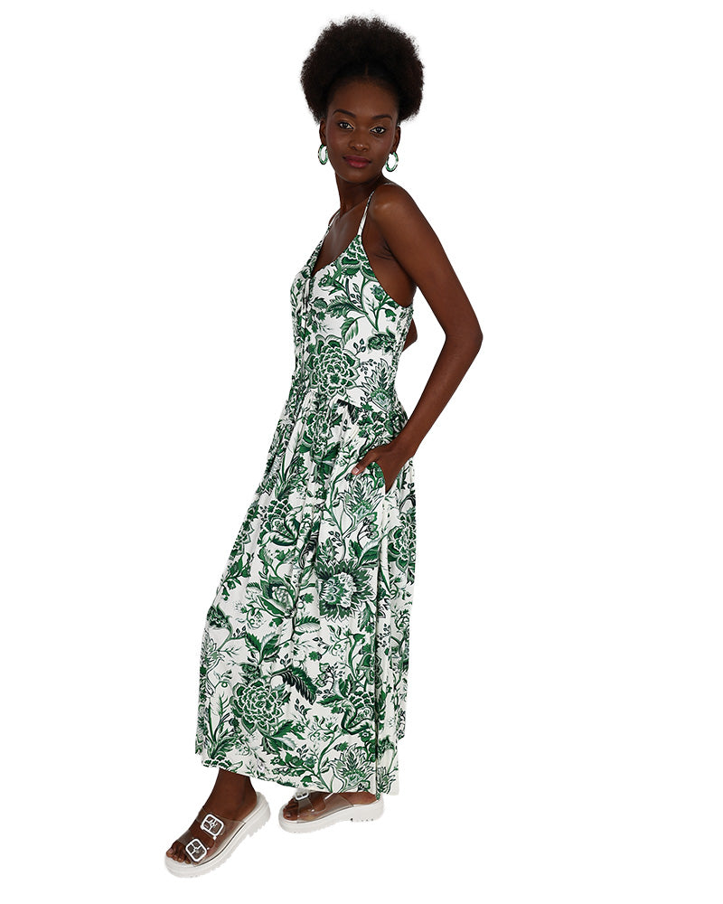 Strappy Green Floral Maxi Dress