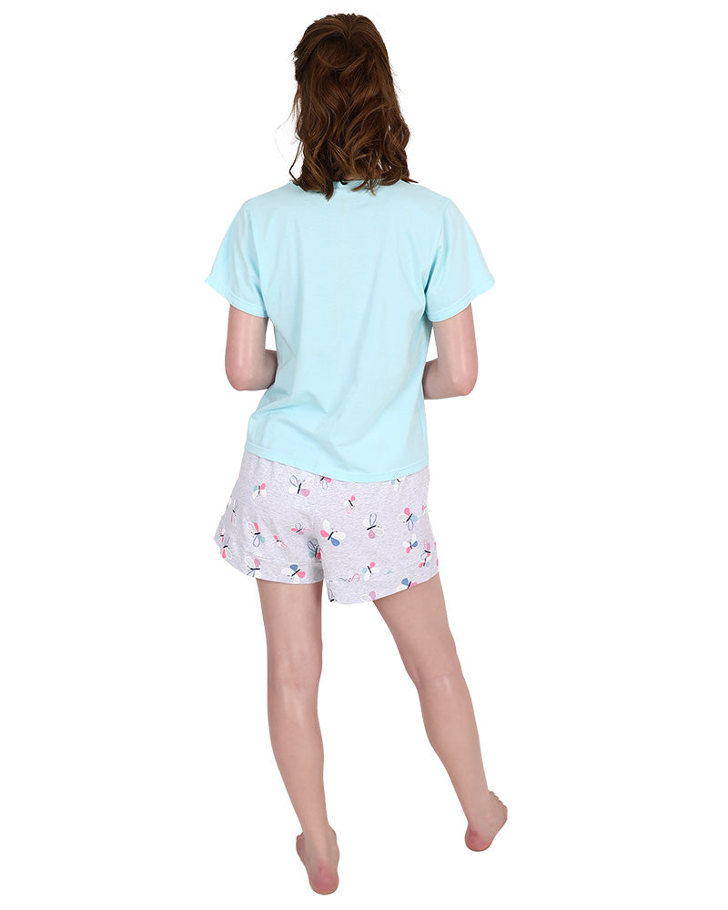 Short Sleeve Blue Butterfly Shorts Pyjama Set