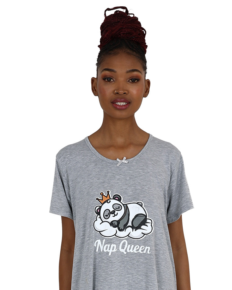 Short Sleeve Grey Panda Graphic Cotton Sleepshirt
