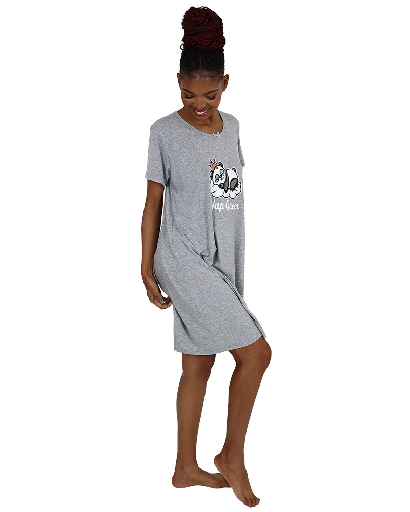 Short Sleeve Grey Panda Graphic Cotton Sleepshirt