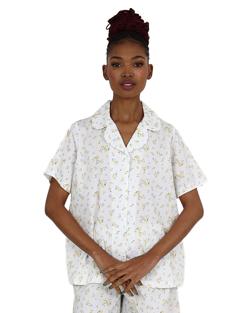 Short Sleeve Yellow Floral Short Pyjama Set