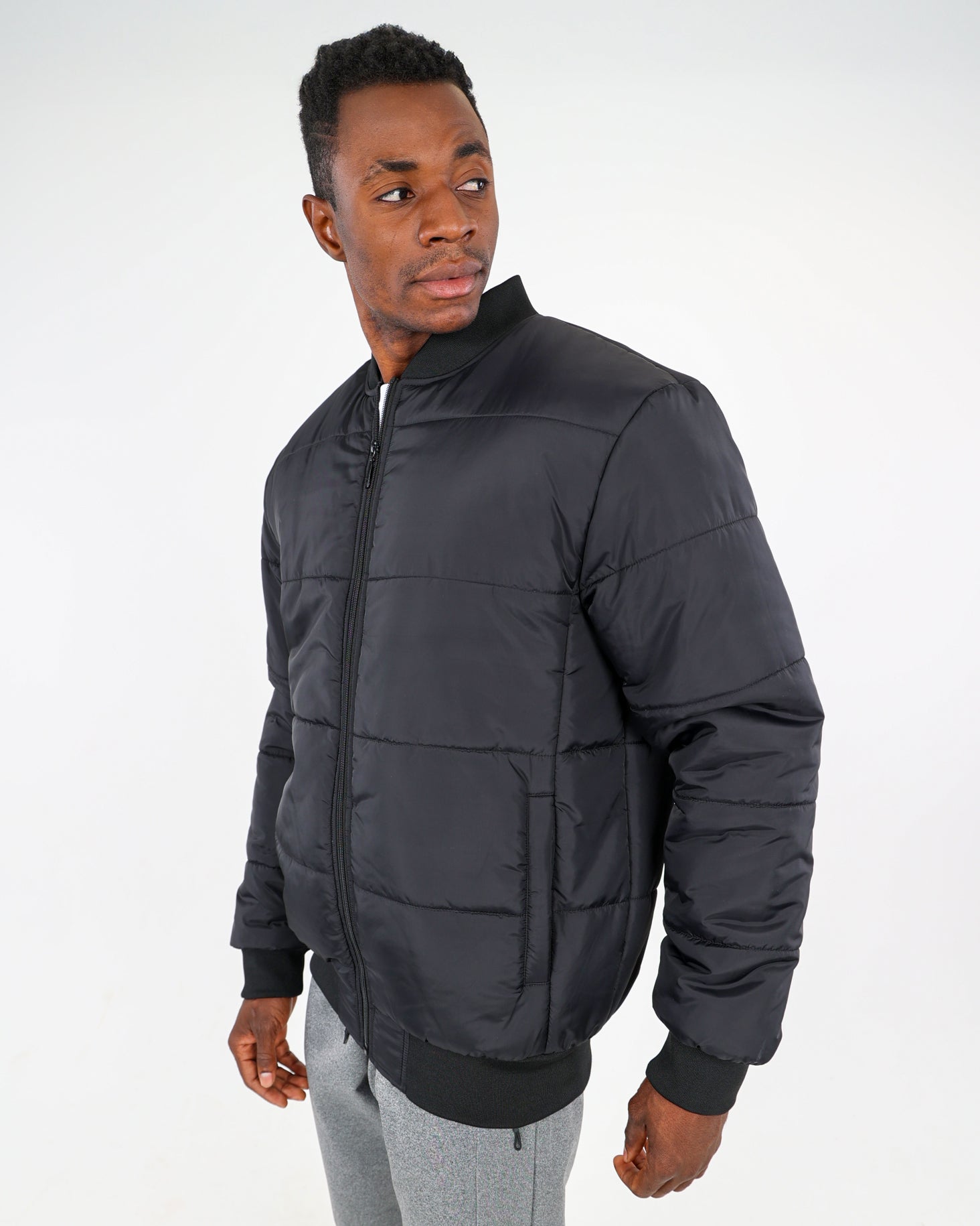 Black Padded Bomber Jacket