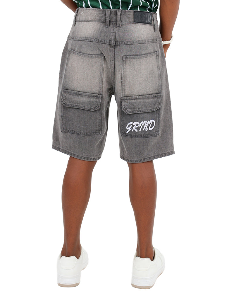 Grey Relaxed Denim Skater Shorts