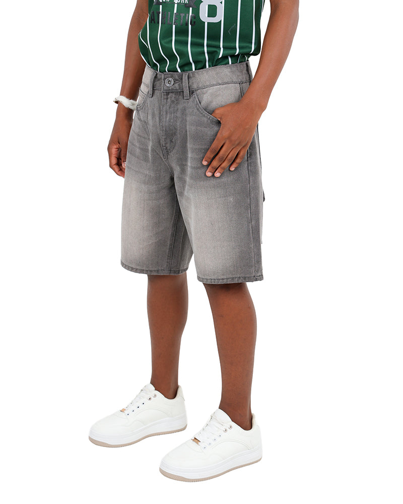 Grey Relaxed Denim Skater Shorts