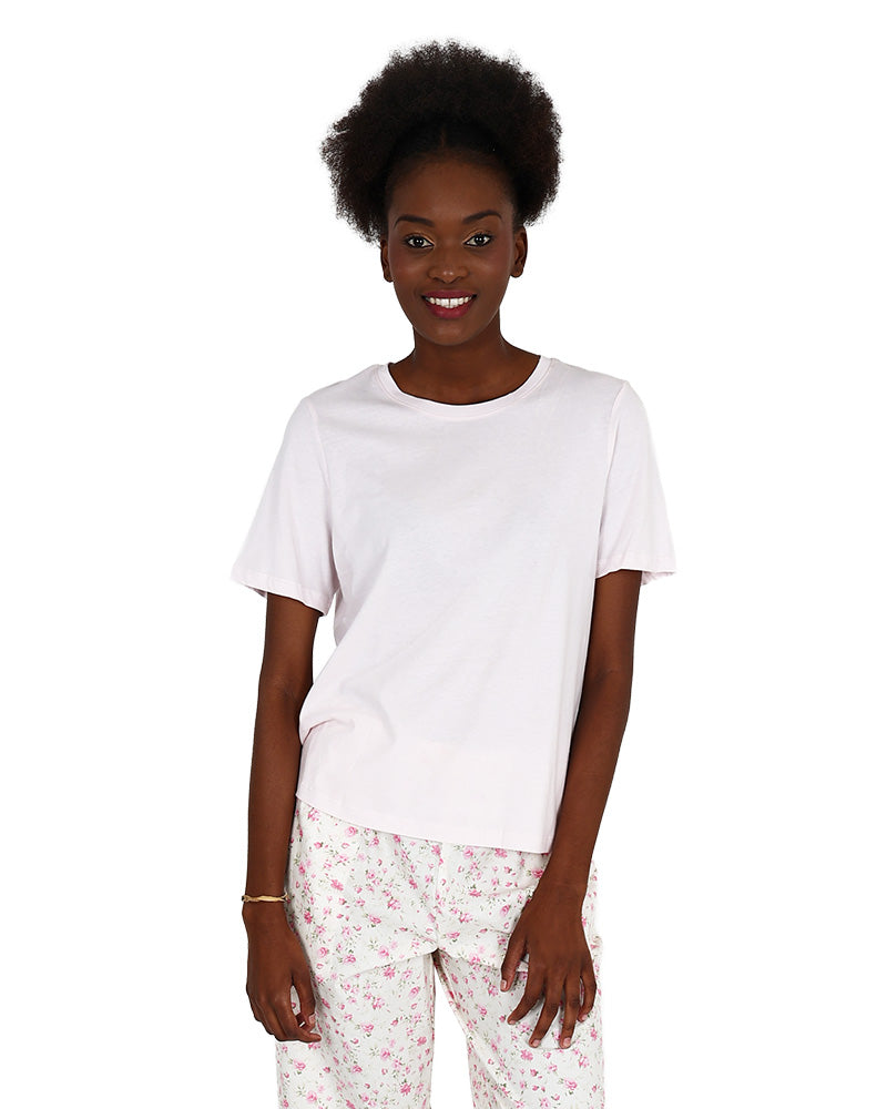 Short Sleeve Soft Pink Floral Long Pyjama Set