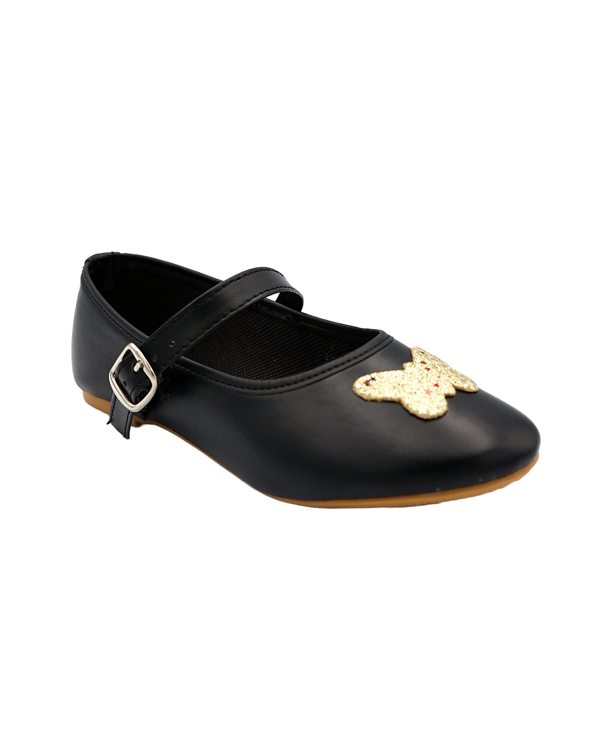Girls Black Butterfly Bar Pumps