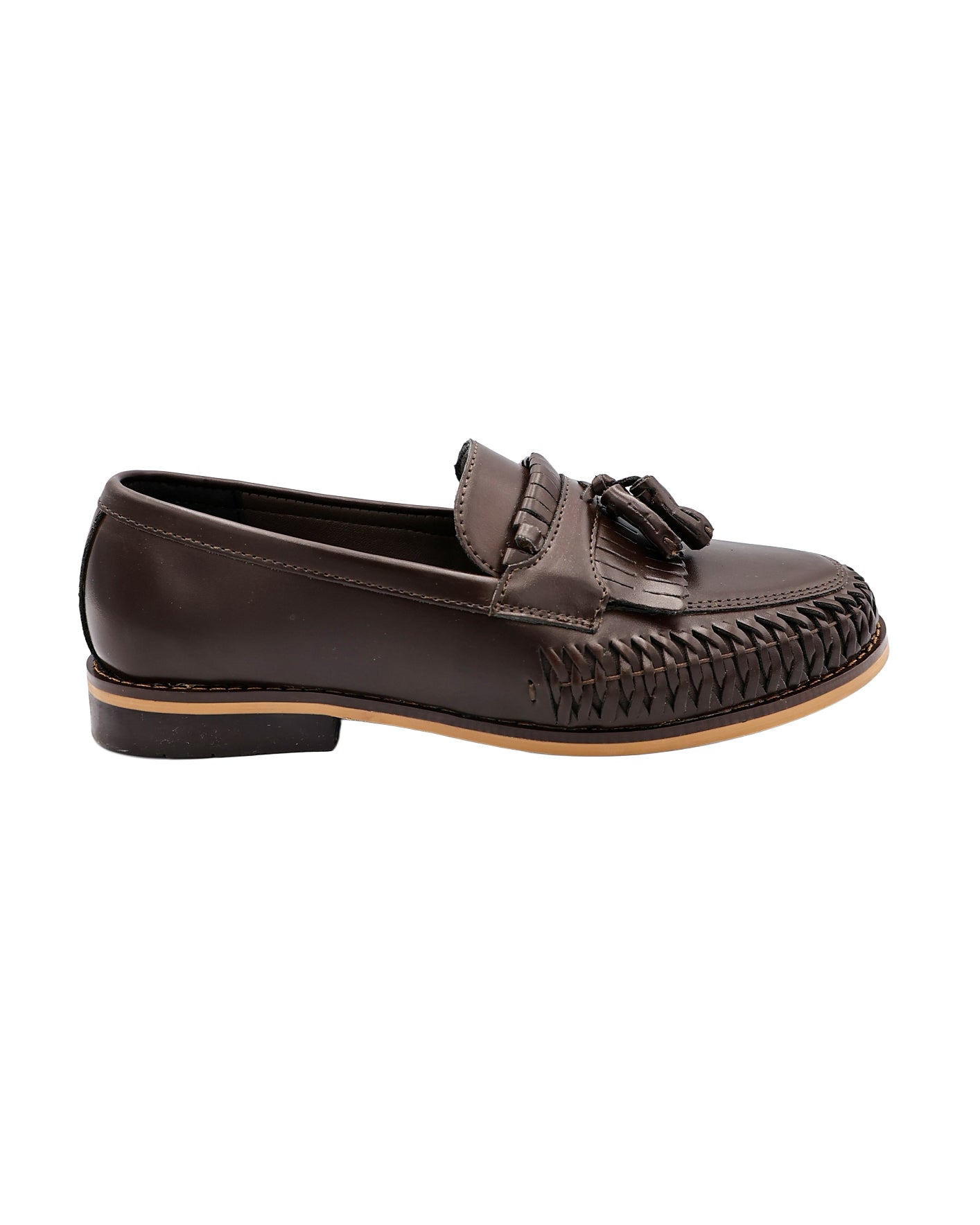 Brown Weave Tassel Loafers