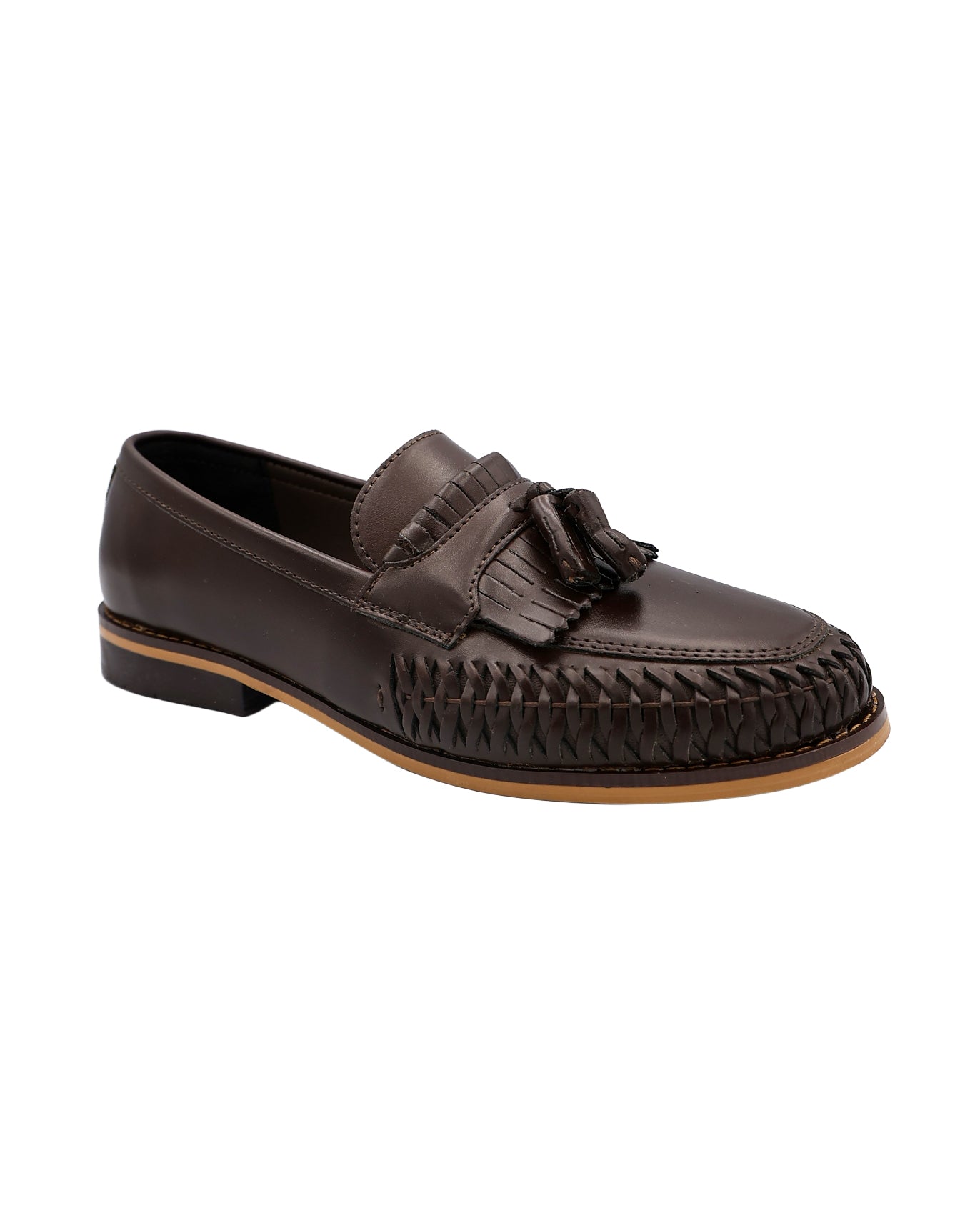 Brown Weave Tassel Loafers