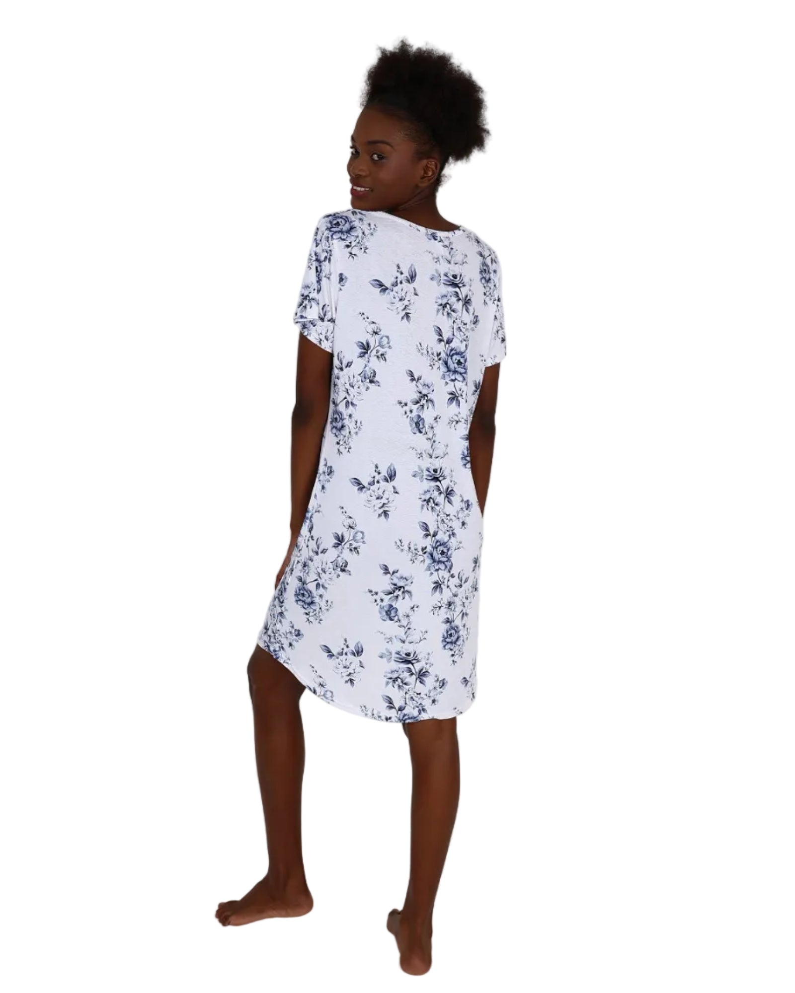 Short Sleeve Blue Rose Night Dress
