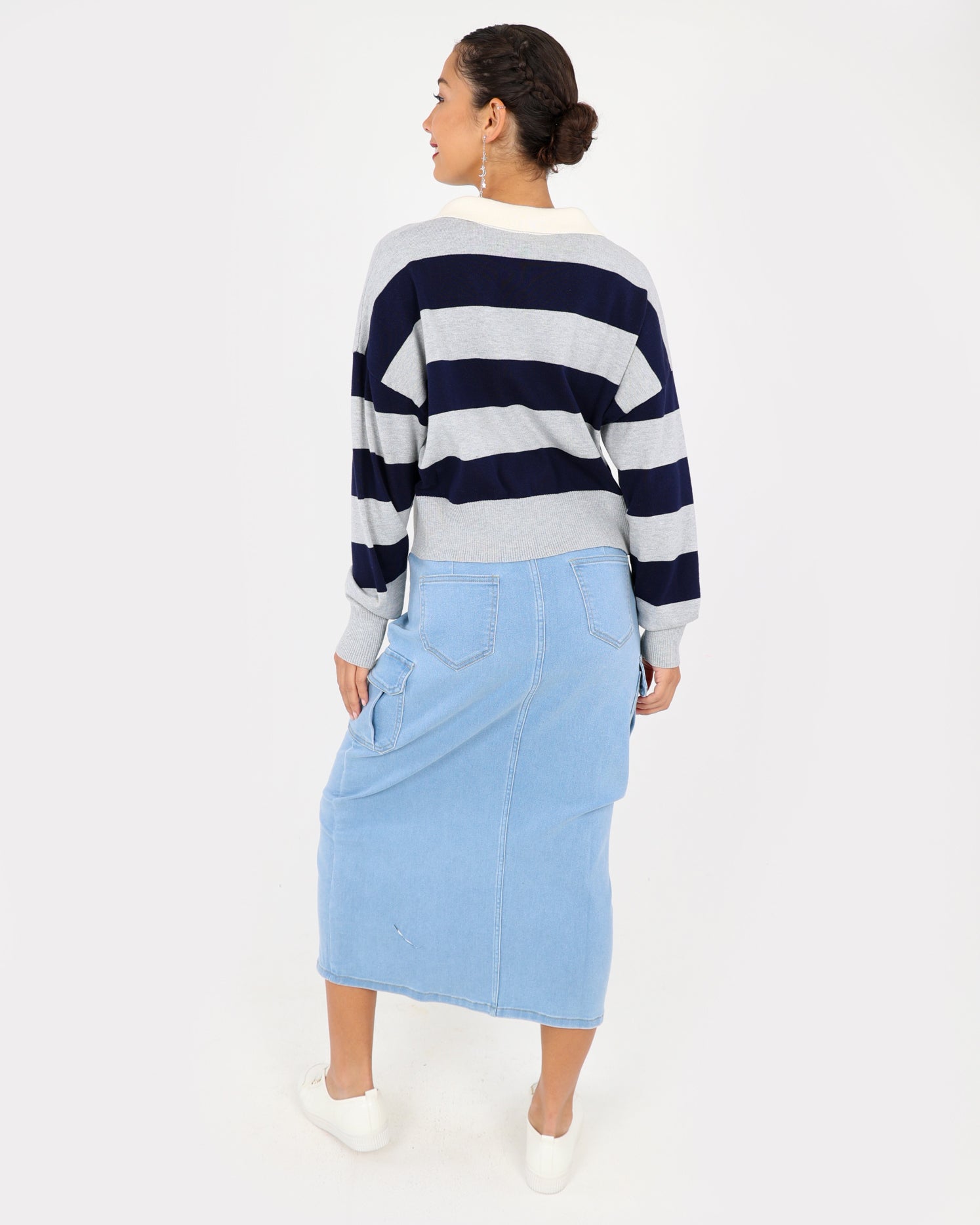 Denim Cargo Midi Skirt