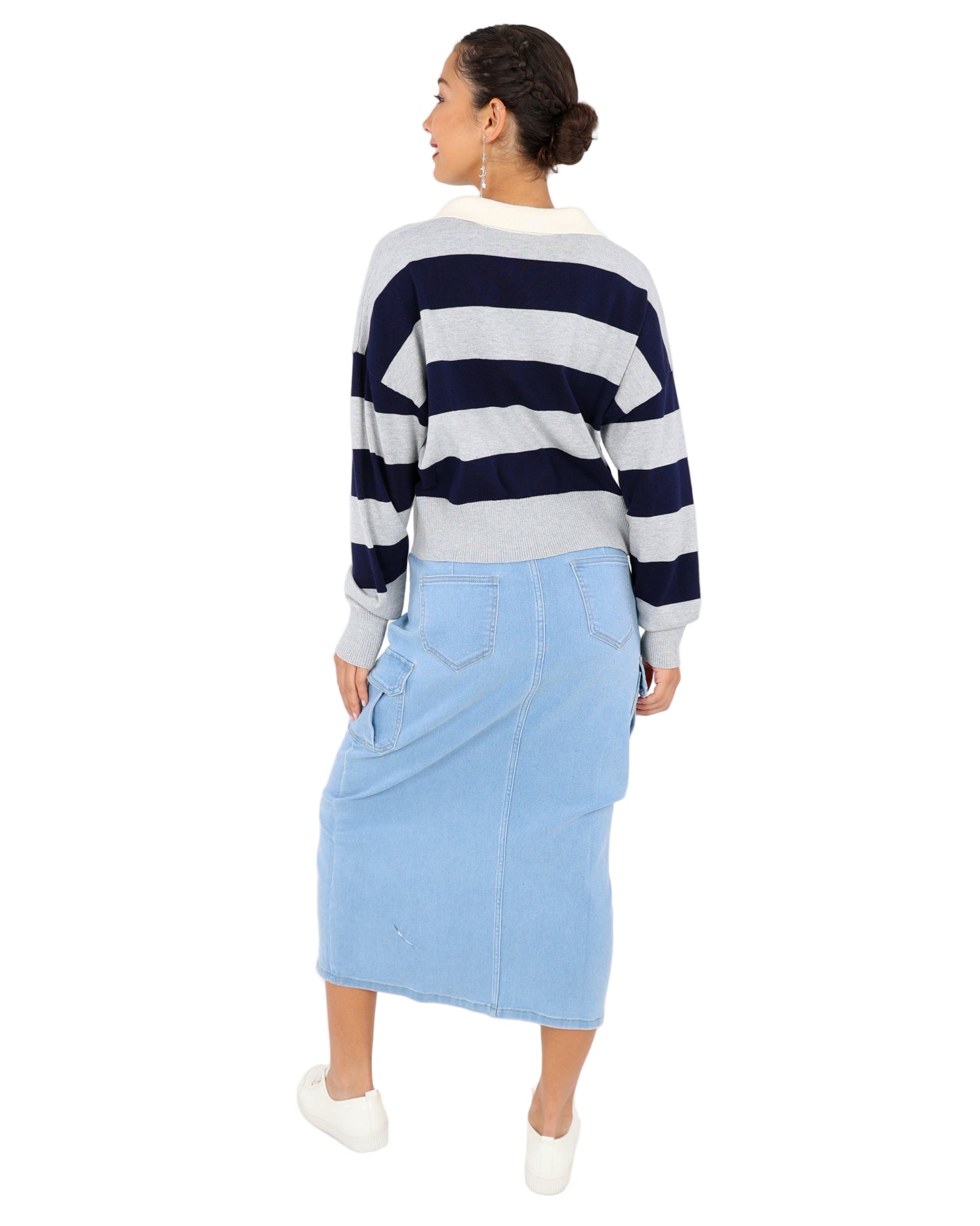 Denim Cargo Midi Skirt