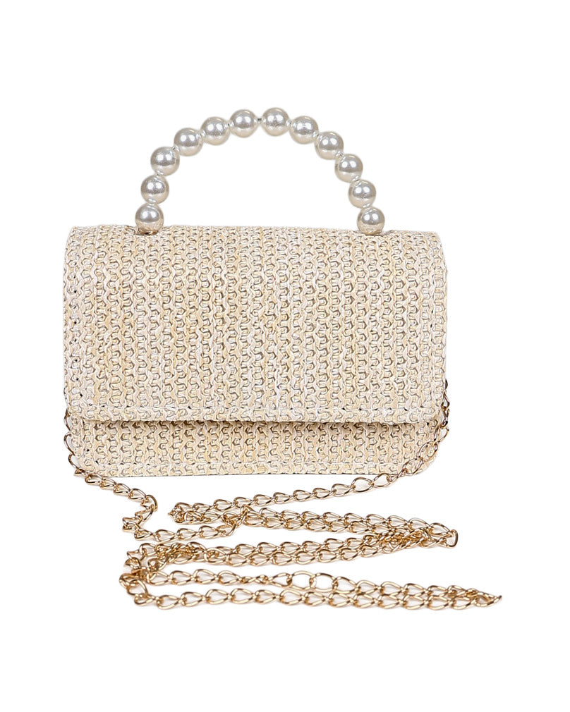 Pearl Handle Cream Textured Bag