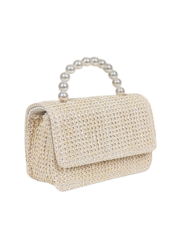 Pearl Handle Cream Textured Bag