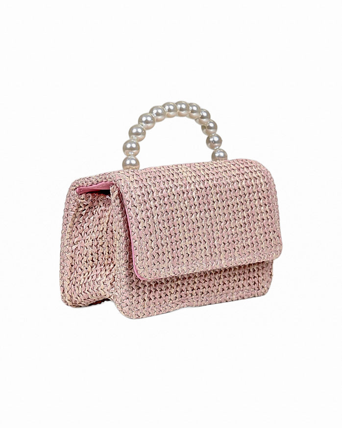 Pink Woven Pearl Handle Handbag