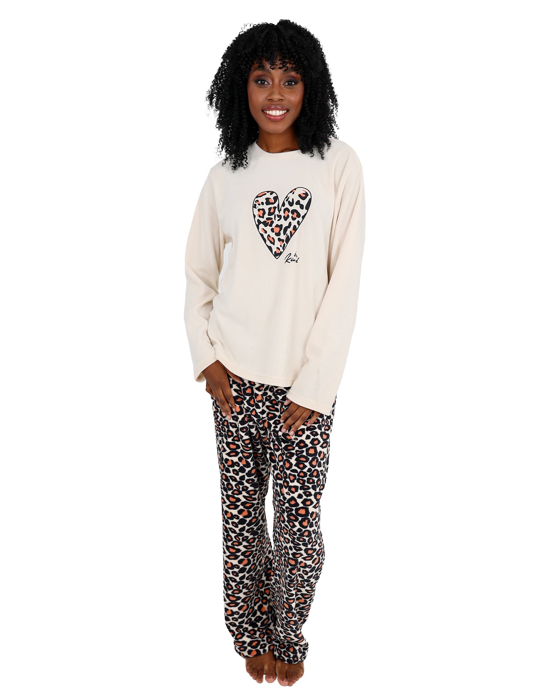 Long Sleeve Coral Fleece Leopard Pyjama Pant Set