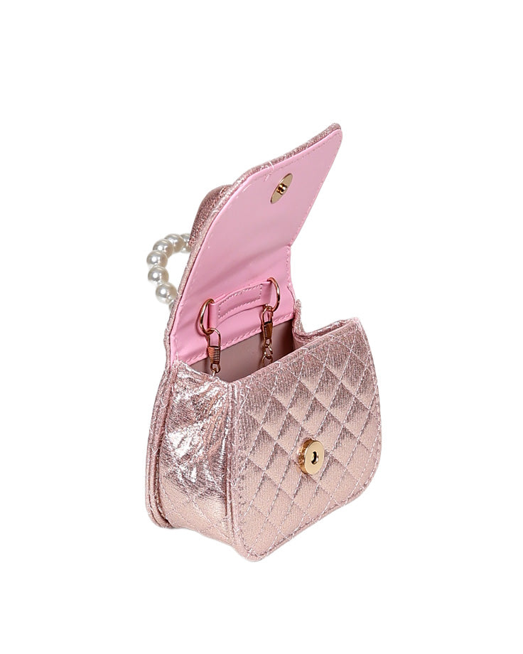 Metallic Pink Diamond Quilted Handbag