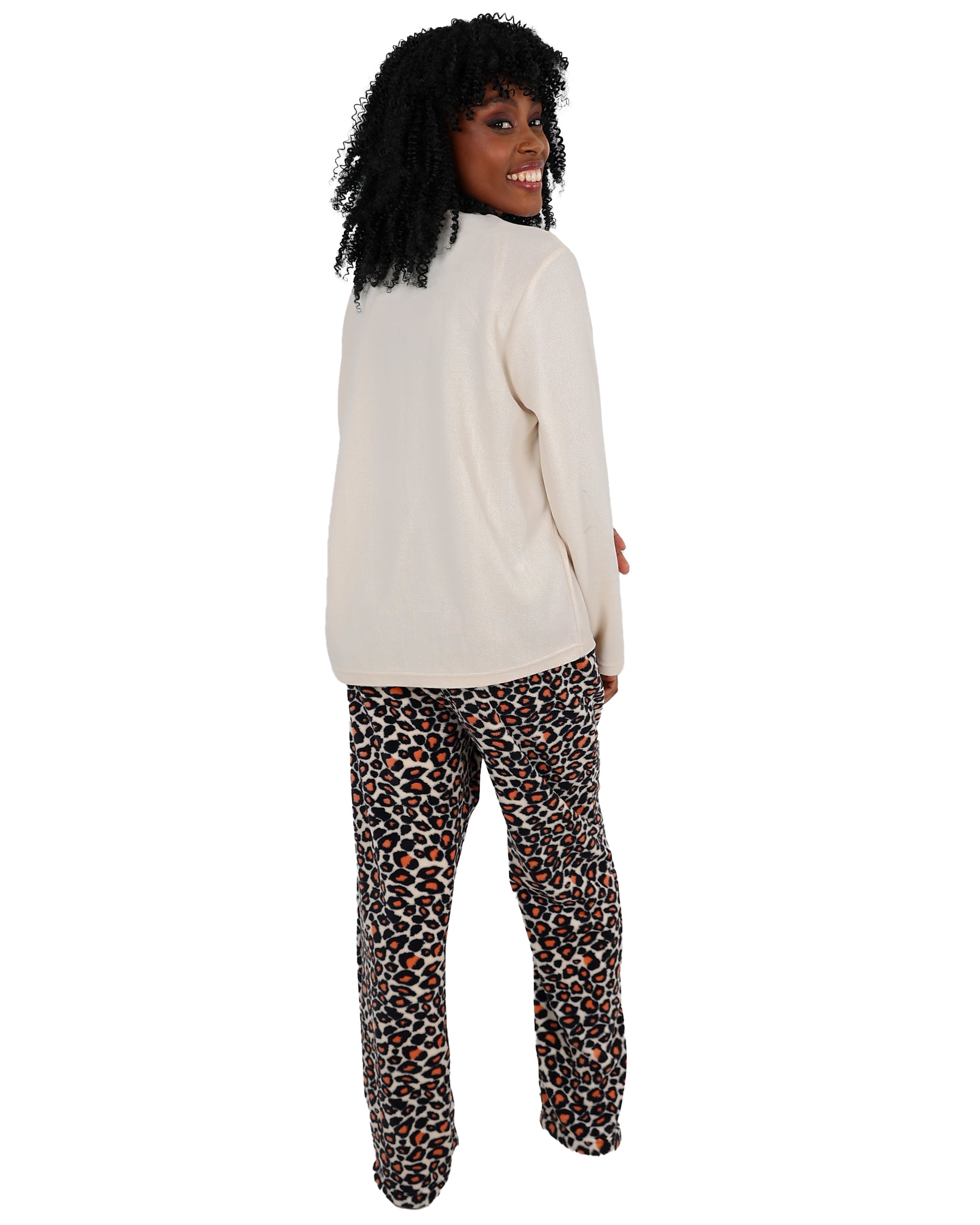 Long Sleeve Coral Fleece Leopard Pajama Pant Set