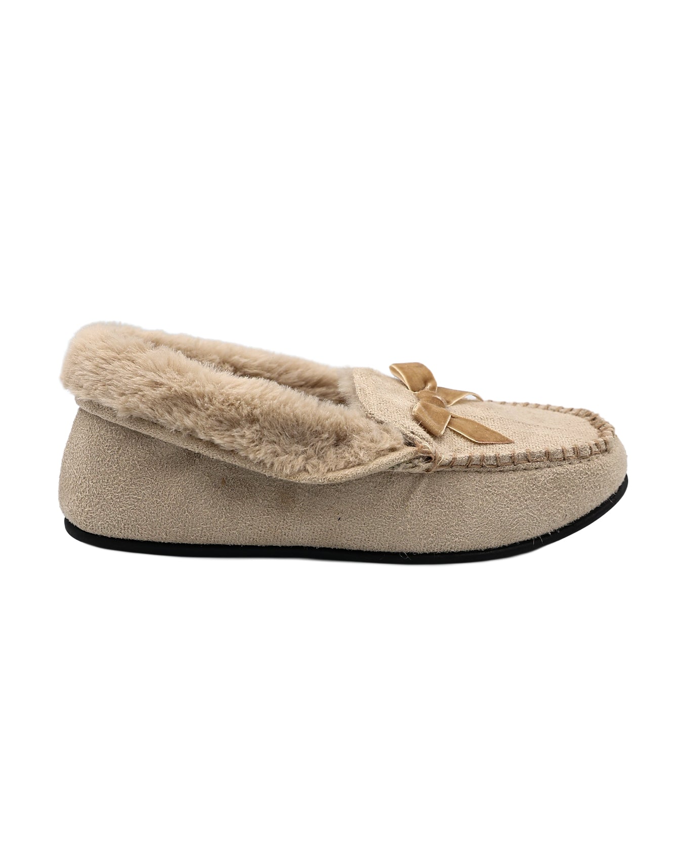 Bow Detail Fur Collar Moccasin Slippers