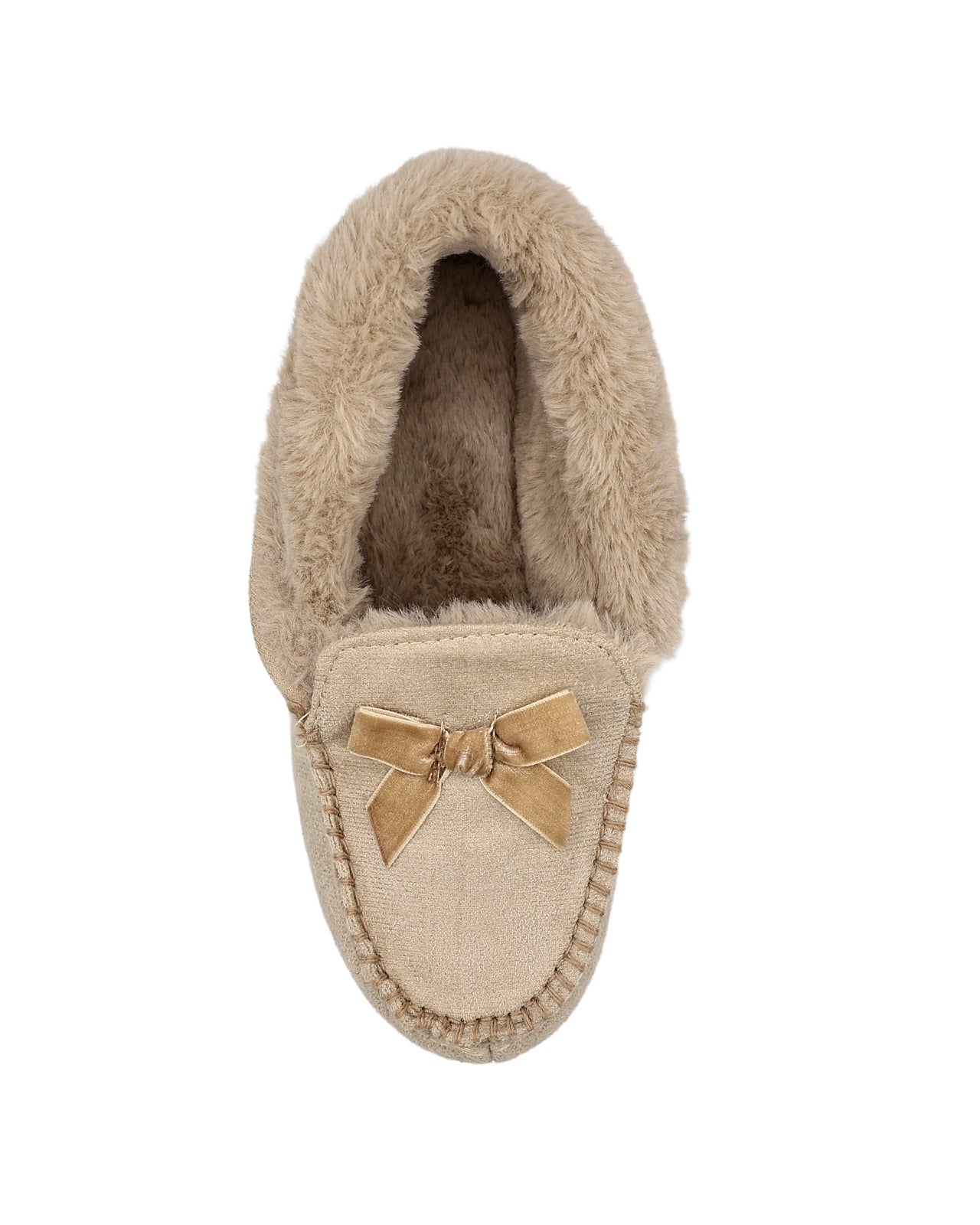 Bow Detail Fur Collar Moccasin Slippers