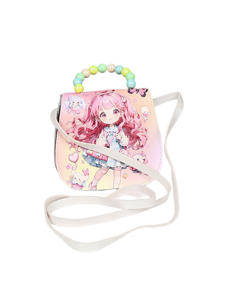 Beaded Handle Girls Silver Hand Bag