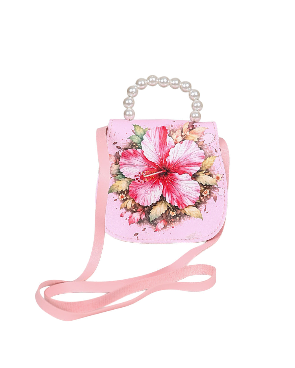 Pink Hibiscus Pearl Handle Handbag