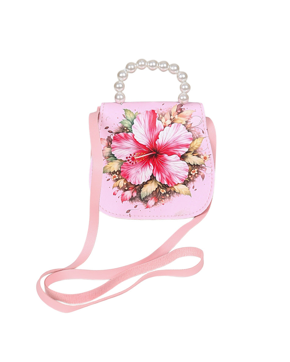 Pink Hibiscus Pearl Handle Handbag