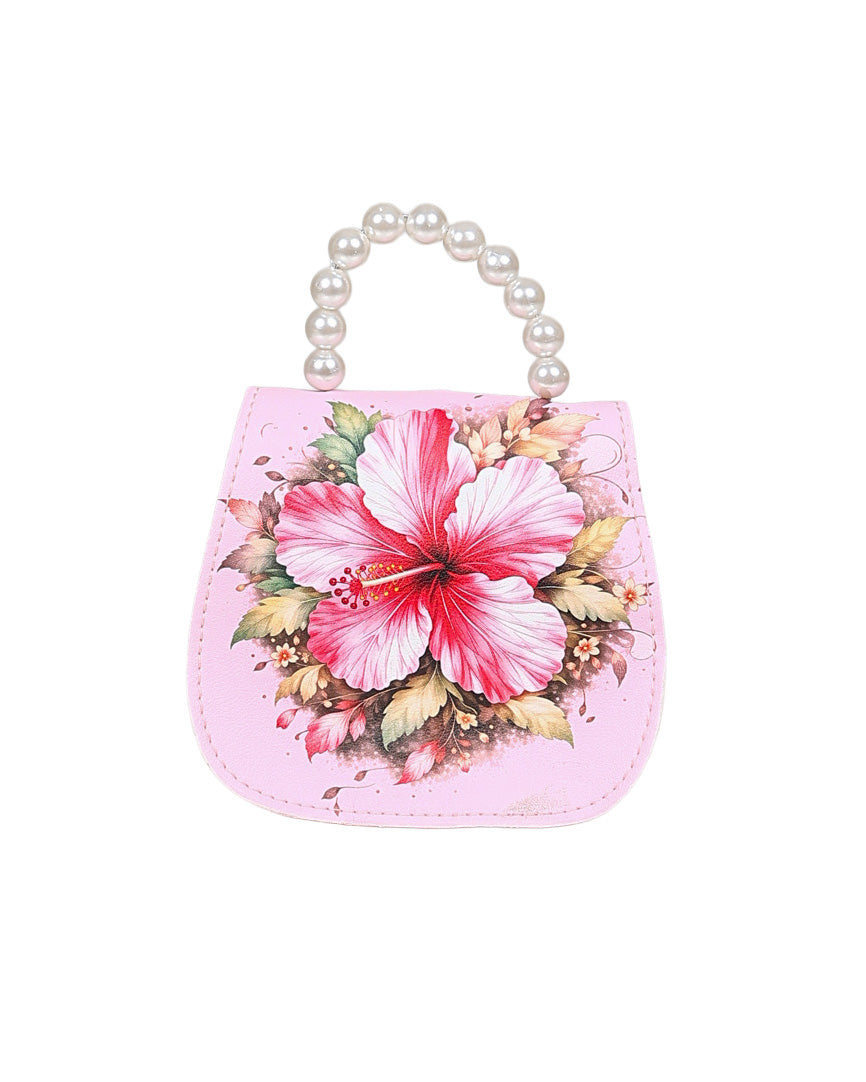 Pink Hibiscus Pearl Handle Handbag