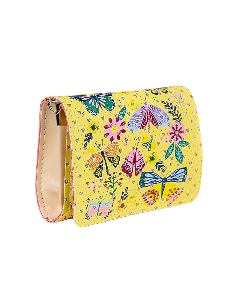 Yellow Butterfly Rectangle Cross Body Handbag