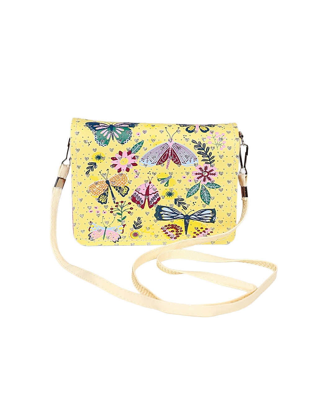 Yellow Butterfly Rectangle Cross Body Handbag