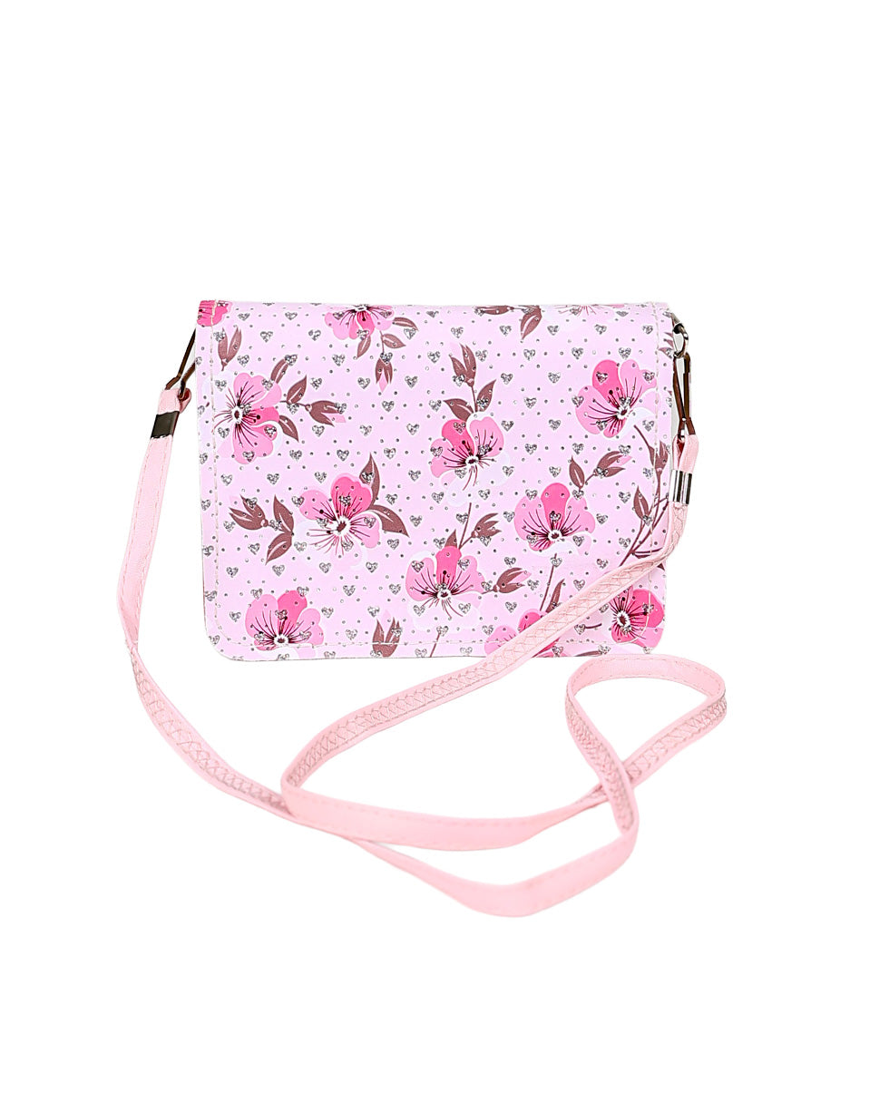 Pink Floral Cross Body Rectangular Handbag