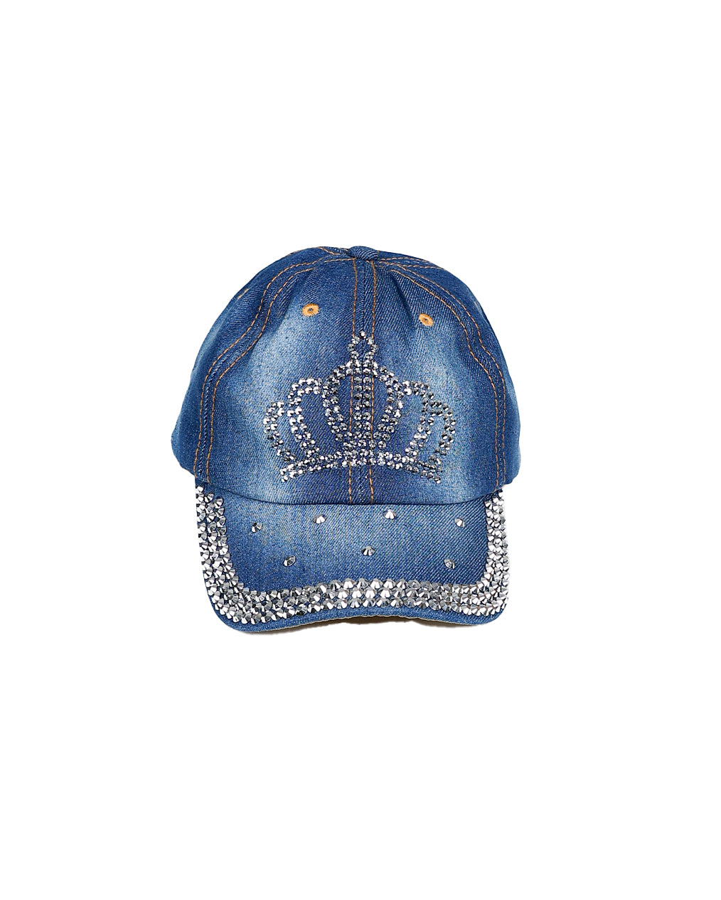 Medium Indigo Denim Bedazzled Crown Peak Cap