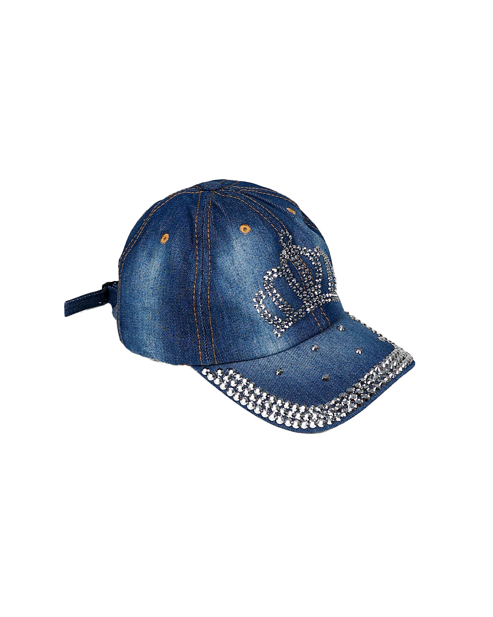 Medium Indigo Denim Bedazzled Crown Peak Cap