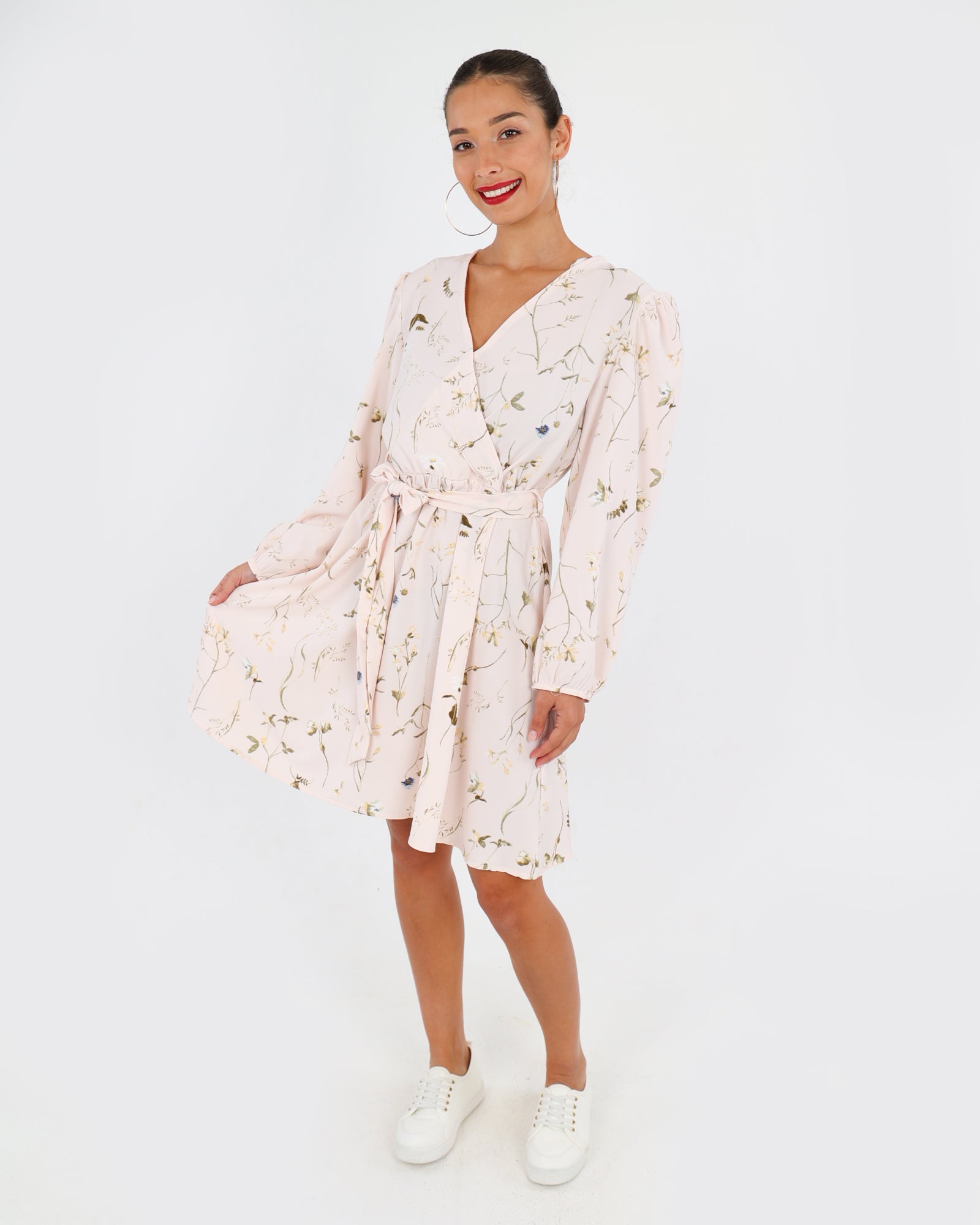 Long Sleeve Floral Wrap Mini Dress